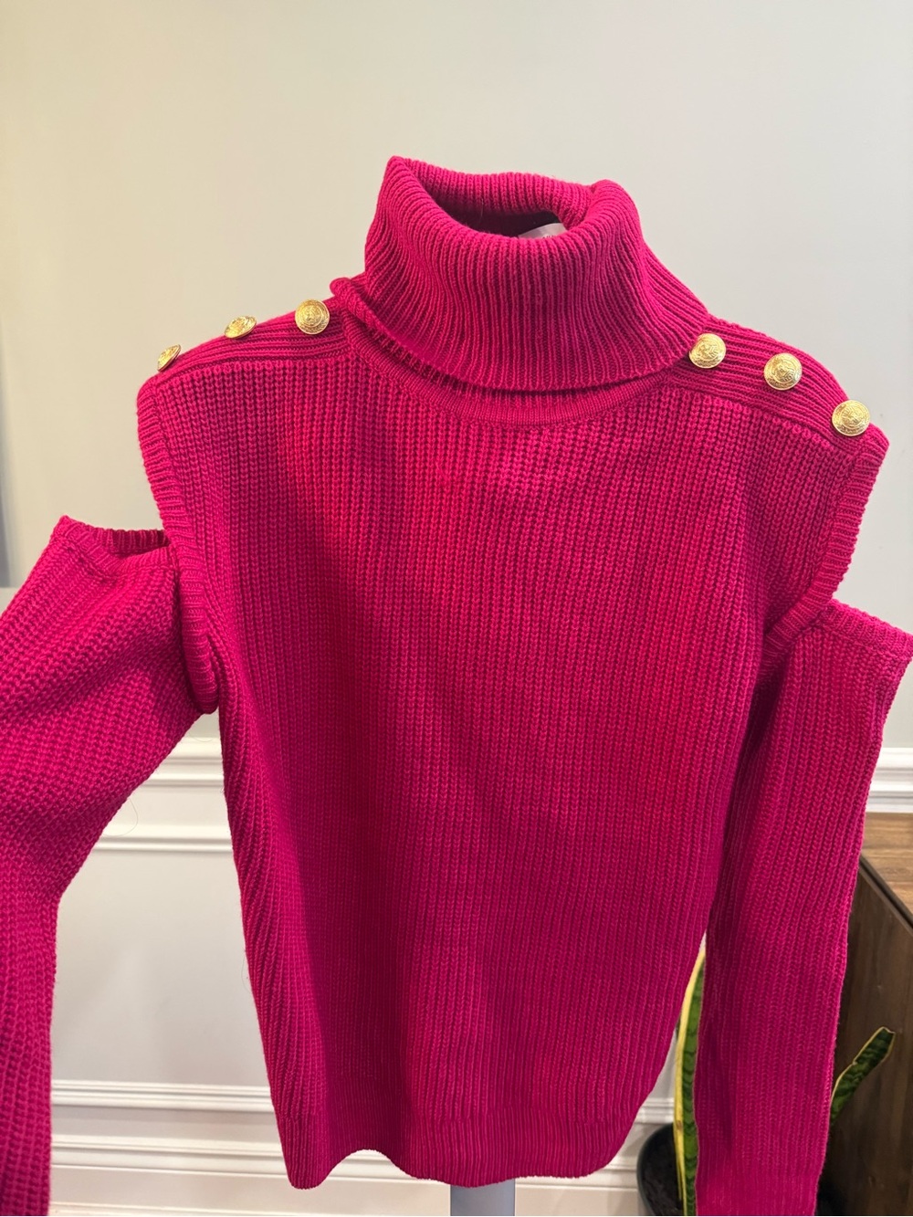 JOHN + JENN Hot Pink Cold Shoulder Turtleneck Sweater - Medium